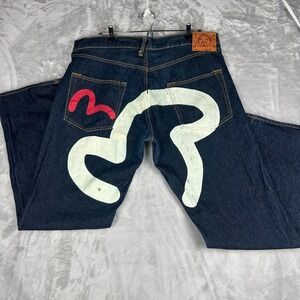 EVISU Jeans Size 40 Painted Seagull Logo‎ Dark Wash Denim Menswear Fashion